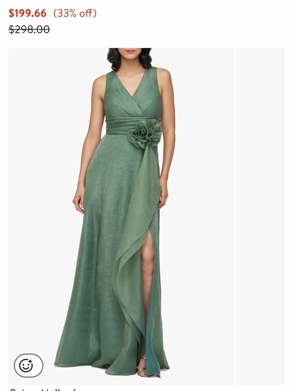 JS Collections Green V-Neck Floral Sash Prom Gown
